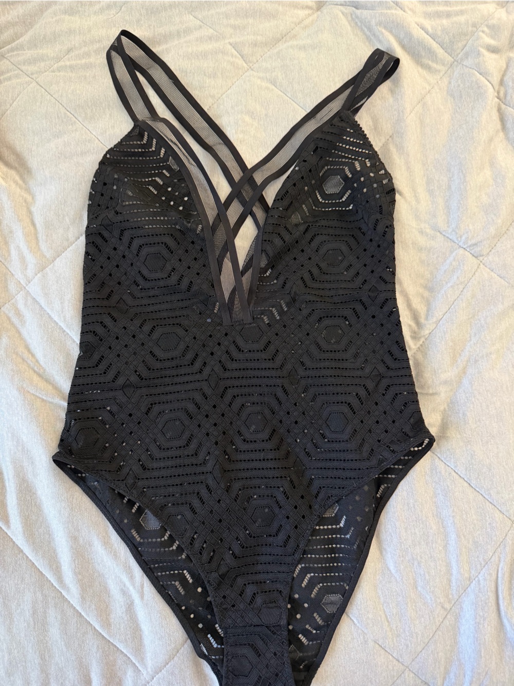 Black Crochet Halter One-Piece Bodysuit
